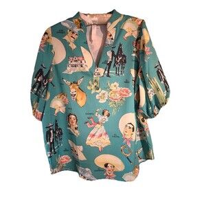 Vaquero Women's Tex Mex  Western Shirt Size M Vneck